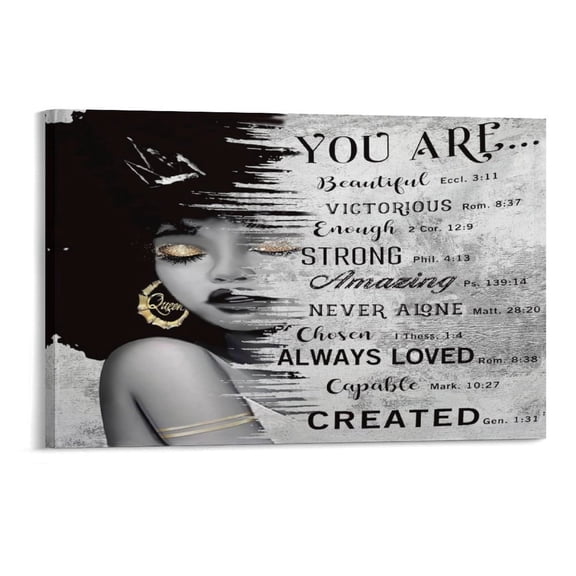 American Black Girl Quotes Inspirational Motivational Bible Canvas Prints Wall Art,Winter Scene Decor Wooden Framed for Living Room Bedroom Office 12×8 inch