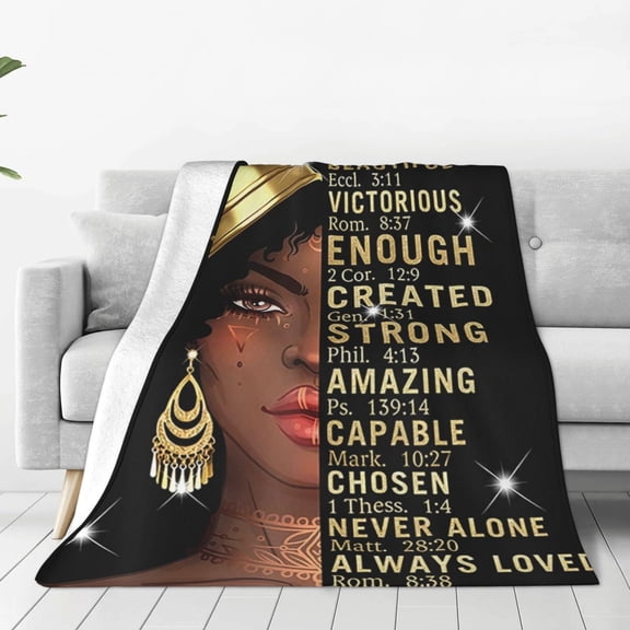 American Black Girl Quotes Inspirational Motivational Printed Throw Blanket，Kids Adults Soft Lightweight Flannel Fleece Blanket for Couch Sofa Bed Living Room 60"×80"