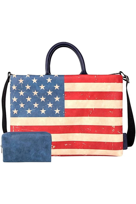 13" USA Flag Laptop Messenger Purse Tote Briefcase Computer Waterproof Bag