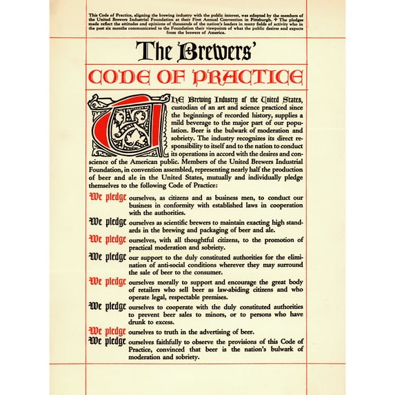 American Brewers Code Practice Rules Chart Pledges Extra Large XL Wall Art Poster Print