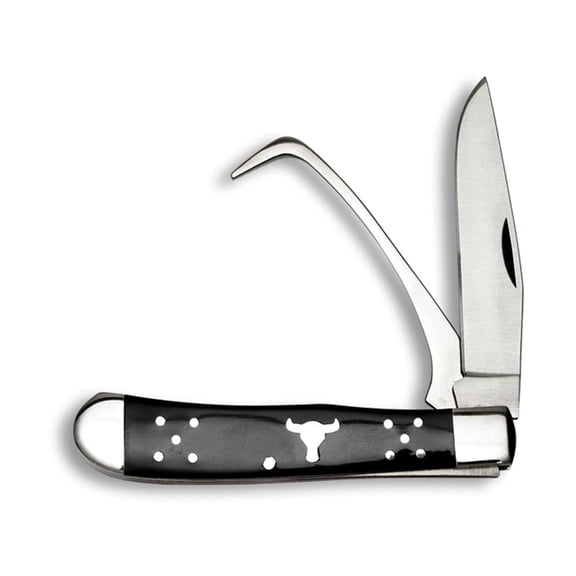 American Buffalo Knife & Tool Farriers Trapper Pocket Knife 3.5" Clip Point 8Cr13MoV Satin Blade Delrin Handle Black