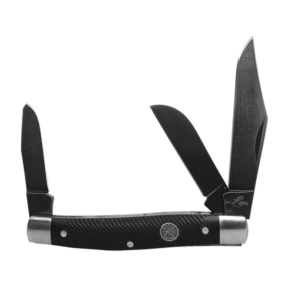 American Buffalo Knife & Tool Rough Stock Stockman Pocket Knife 2.875" Clip Point D2 Stonewashed Blade Micarta Handle Black