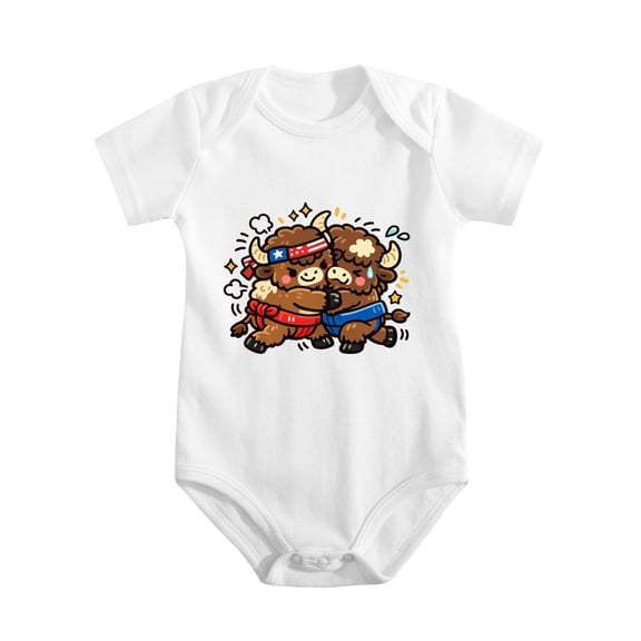 American Buffalo Playing Sumo Baby Bodysuit, 100% Cotton Short Sleeve Snap Romper, 0-12 Months