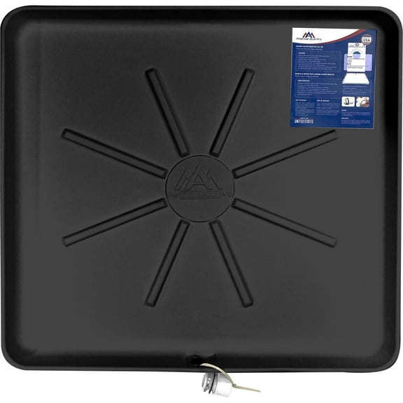 American Built Pro Washing Machine Pan Drilled Anti Flood Pan Comes With 1" Drain Adapter Fitting Black Color Drain Pan Made Of Recycled Plastic Protects Floor From Water Damages - Pack of 1