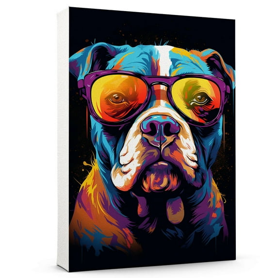 American Bulldog Dog Glasses Wall Canvas Canvas Framed New Mom Gifts For Women Mother Day For Living Room Decorations Personalized Dog Canvas Gifts For Dad Wall Art decor