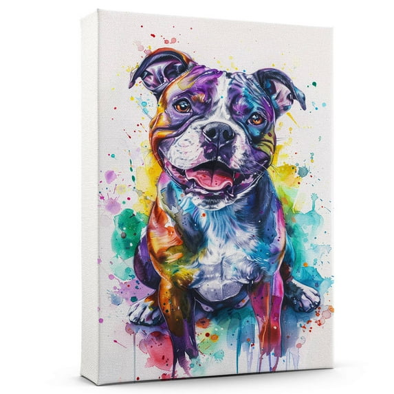American Bulldog Dog Wall Art Animal Oil Painting On Canvas Poster Dog Watercolor Colorful Cute Dogs Aesthetic Room Decor Canvas Poster Unframe 8x12 inch