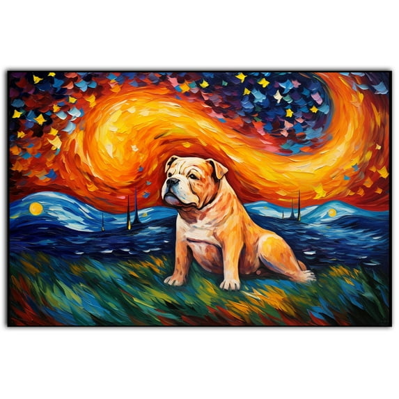 American Bulldog Dog Watercolor Starry Night Van Gogh Painting Kits, Painting Watercolor Canvas, Canvas Suitable for Room Decor Cafe Decor Or Gift for Friends