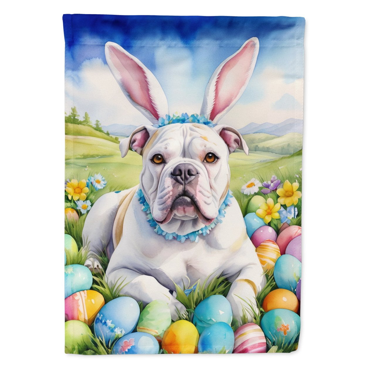 American Bulldog Easter Egg Hunt House Flag 28 in x 40 in