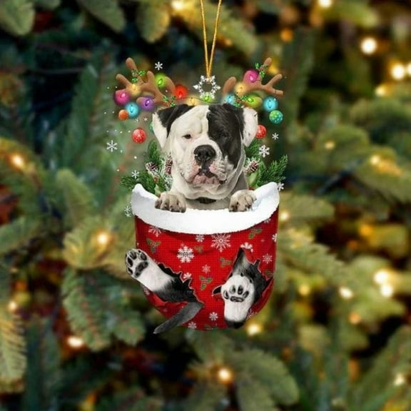 American Bulldog In Snow Pocket Christmas Ornament