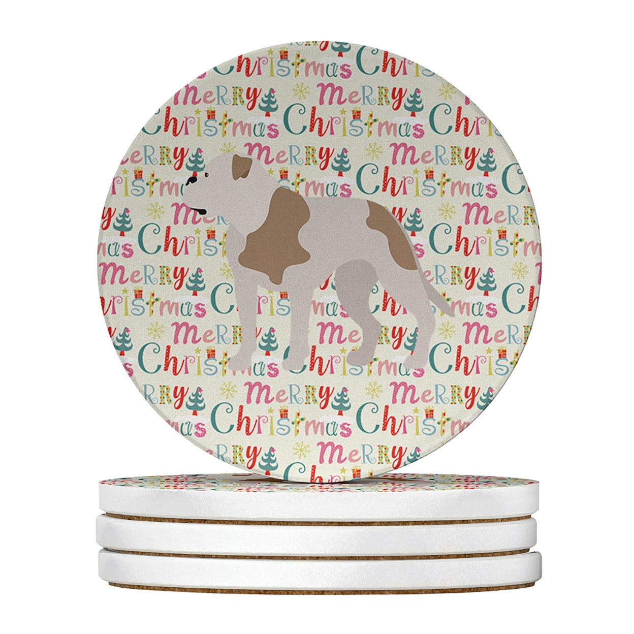 American Bulldog Merry Christmas Large Sandstone Coasters Pack of 4 4 in x 4 in