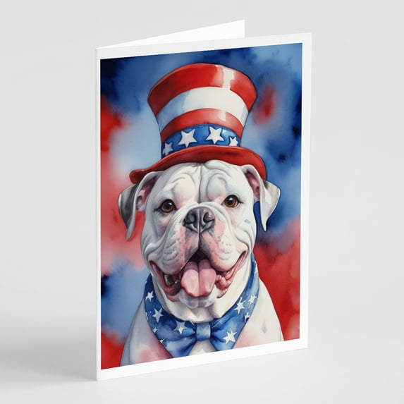 American Bulldog Patriotic American Greeting Cards Pack of 8 7 in x 5 in