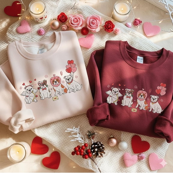 American Bulldog Valentine Sweatshirt, Embroidered Dog Shirt, Cute Heart Dog Crewneck, Dog Mom Gift, Pet Lover Sweater