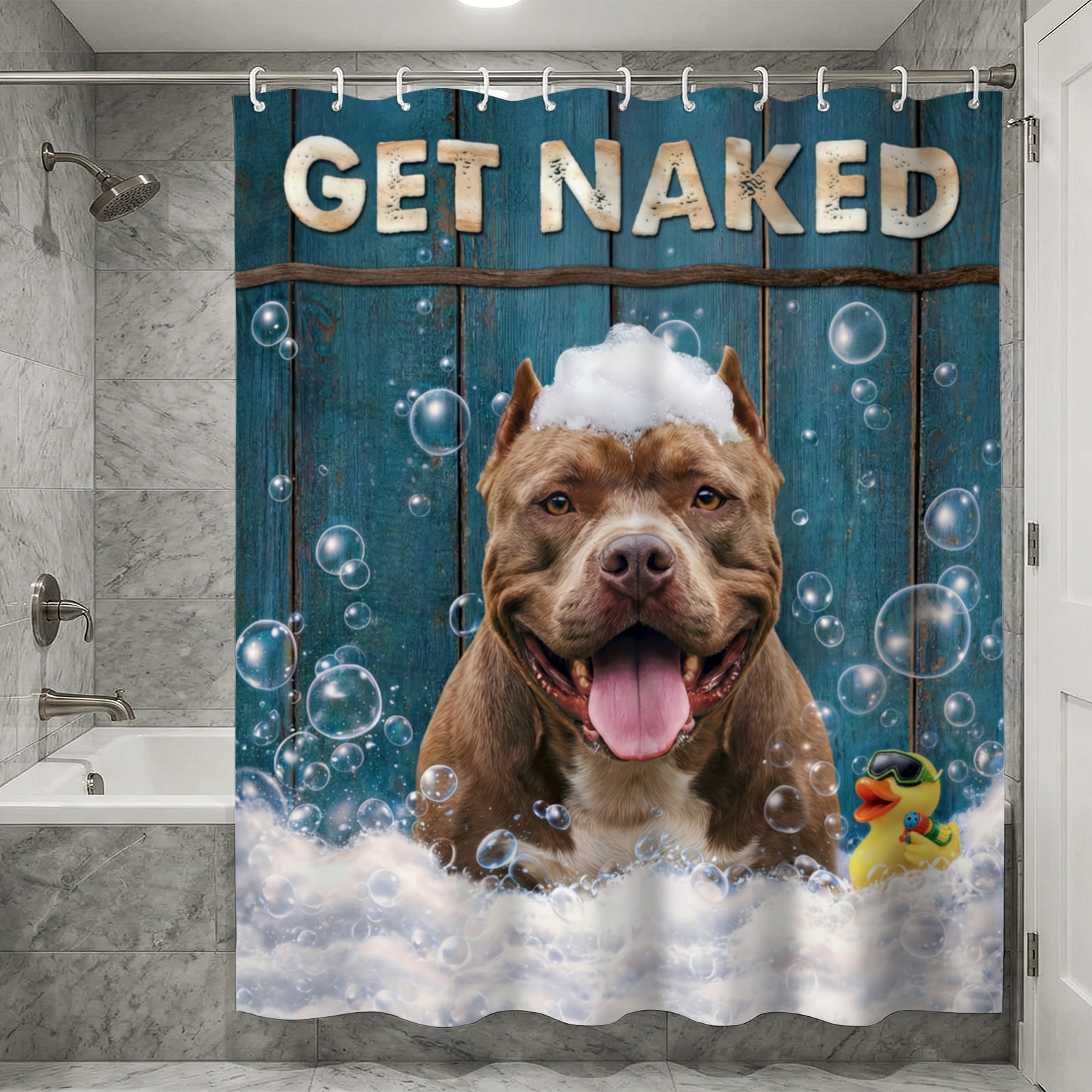 American Bully Bathroom Shower Curtain Get Naked Waterproof Fabric Playful Dog Bath Decor Quick Dry Polyester Pet Lover Gift - 72"x72"
