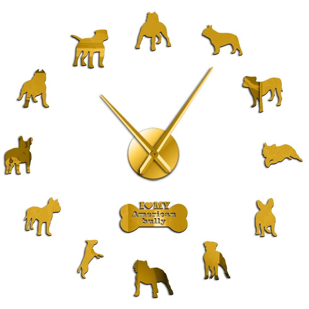 American Bully Dog Silouette Frameless Wall Clock Stickers, DIY Modern ...