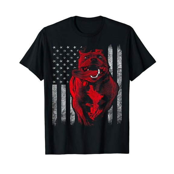 American Bully Pit Bull Dog With American Flag T-Shirt