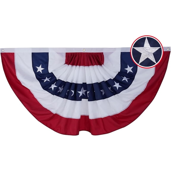 American Bunting Flags Outdoor 3x6 ft, Heavy Duty Embroidered Flag Buntings for Outside Use, Patriotic Bunting Banner US Pleated for 4th of July 250th Anniversary
