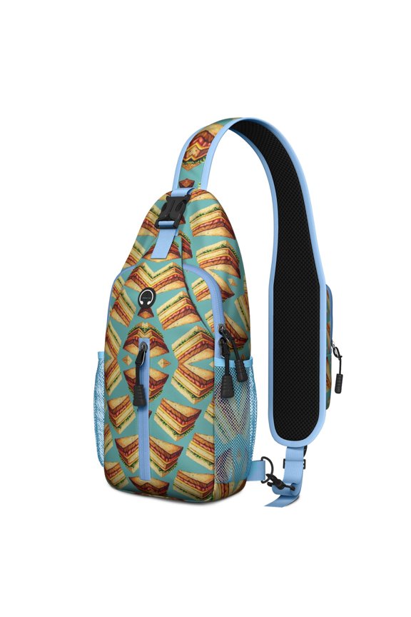 American Burger Sling Bag, Funny Foodie Crossbody Backpack with Hamburger and Sandwich Print for Teens and Travelers