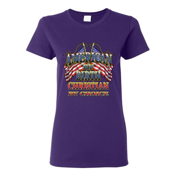 American By Birth Christian By Choice USA Flag Inspirational/Christian Womens Graphic T-Shirt, Purple, 2XL