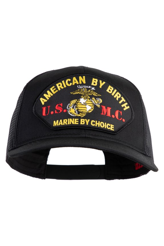American By Birth U.S.M.C. Marine by Choice Patched Solid Cotton Twill Mesh Prostyle Cap - Black OSFM