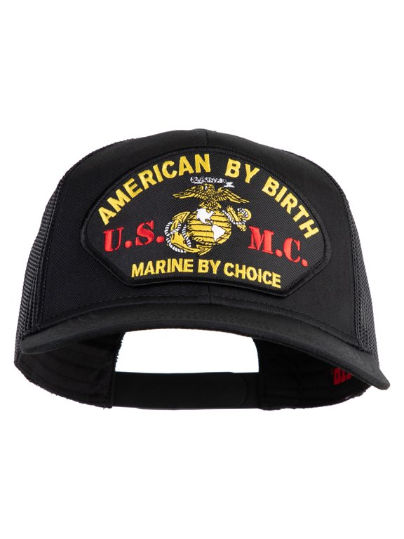 American By Birth U.S.M.C. Marine by Choice Patched Solid Cotton Twill Mesh Prostyle Cap - Black OSFM