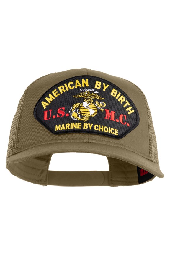 American By Birth U.S.M.C. Marine by Choice Patched Solid Cotton Twill Mesh Prostyle Cap - Khaki OSFM
