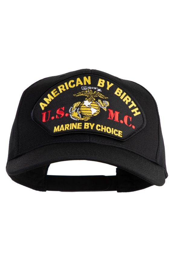 American By Birth U.S.M.C. Marine by Choice Patched Solid Cotton Twill Pro Style Cap - Black OSFM