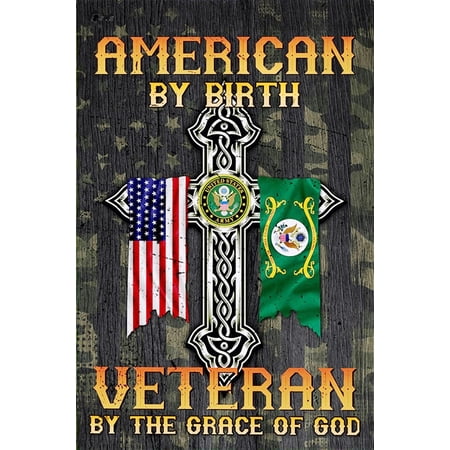 American By Birth Veteran By The Grace Of God Military Armed Forces Sublimated Double Sided Deluxe Garden Flag 12" x 18" 3ply Lined 600 Denier 110 Knitted Polyester SGF004