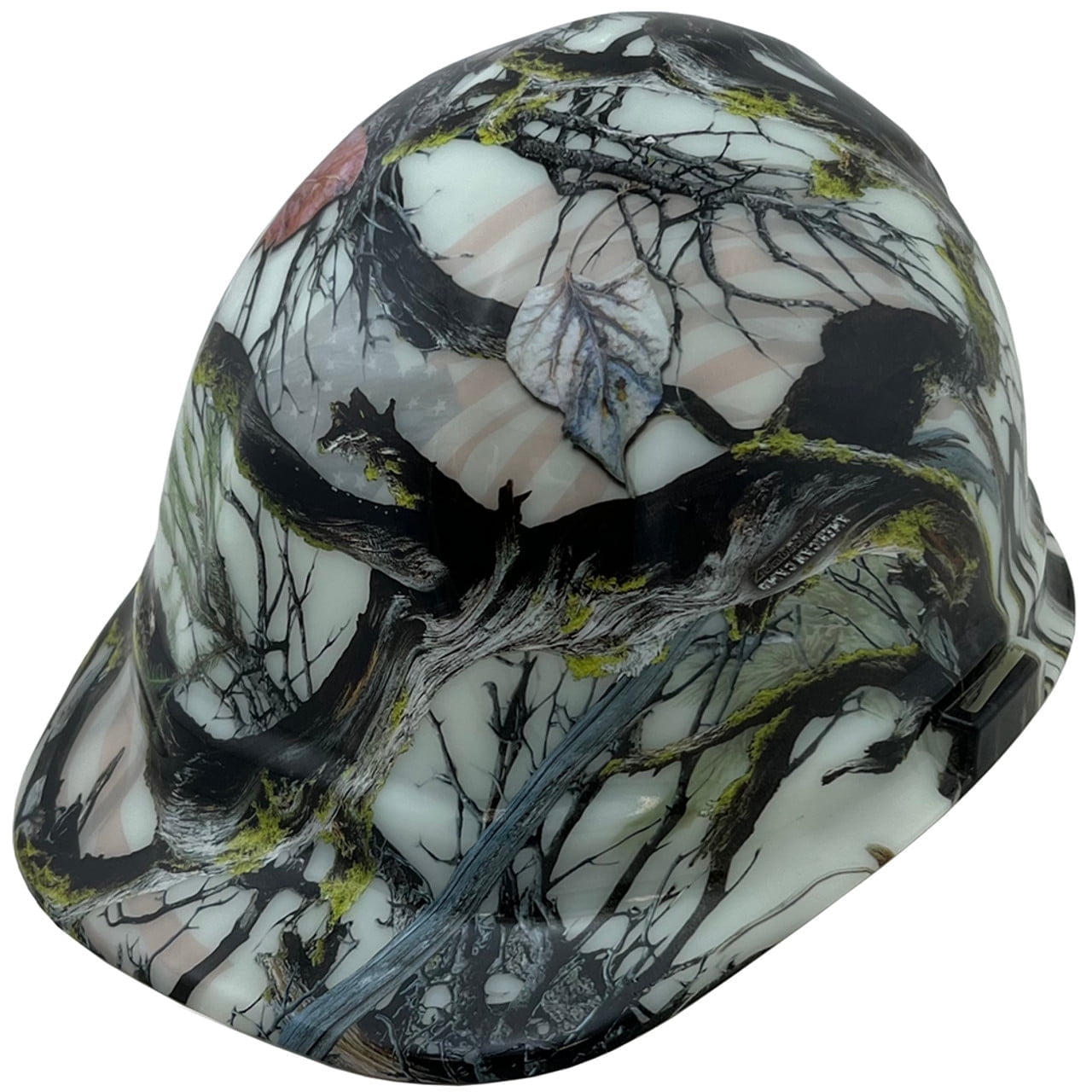 American Camo Hydro Dipped GLOW IN THE DARK Hard Hats Cap Style with 4 Pt Suspension