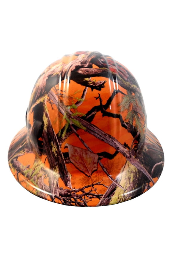 American Camo Orange Full Brim Style Hydro Hard Hats with 4 Pt Suspension