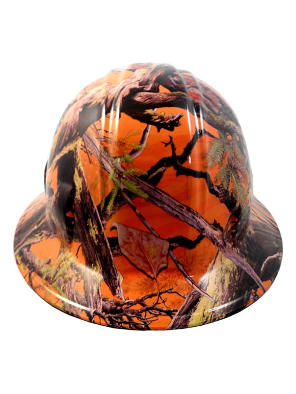 American Camo Orange Full Brim Style Hydro Hard Hats with 4 Pt Suspension