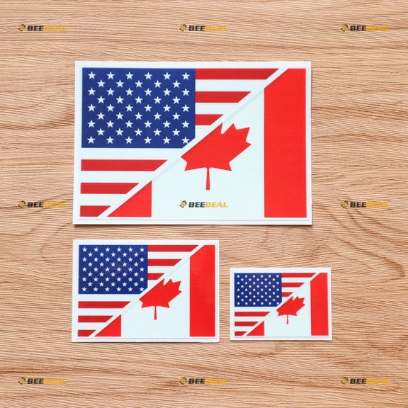 American Canadian Flag Merged Vinyl Decal Sticker Canada USA - 3 Pack Glossy, 2 Inches, 3 Inches, 5 Inches
