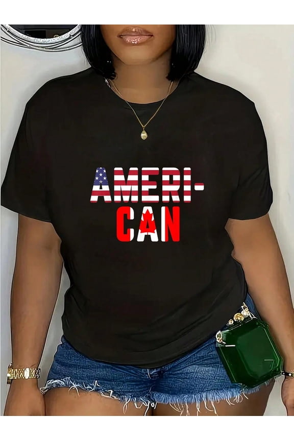 American Canadian Flag T-Shirt America Canada Patriotic Tee T-Shirt Casual Short Sleeve Shirt