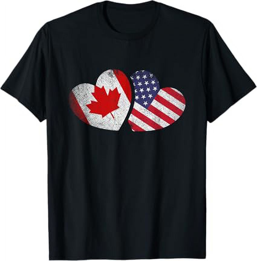 American Canadian Heart Valentines Day Gift USA Flag Canada TShirt