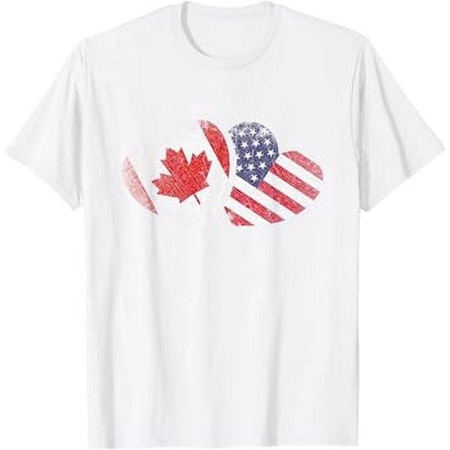 American Canadian Heart Valentines Day Gift USA Flag Canada TShirt