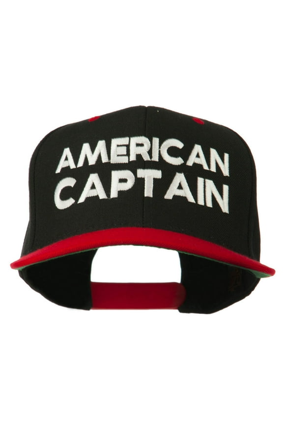 American Captain Embroidered Snapback Cap - Black Red OSFM