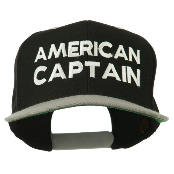 American Captain Embroidered Snapback Cap - Black Silver OSFM