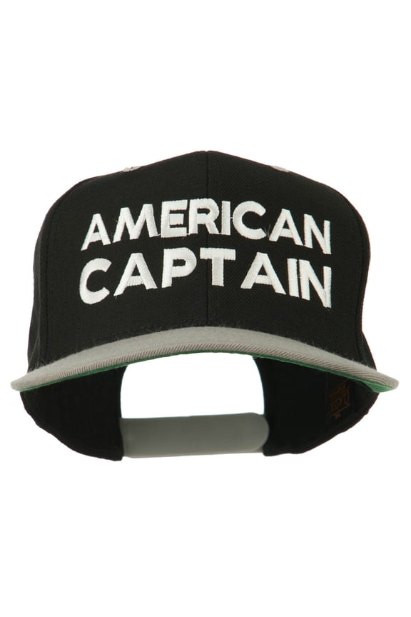 American Captain Embroidered Snapback Cap - Black Silver OSFM