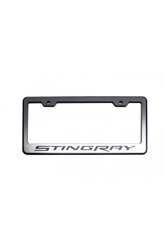 ; Corvette C7 Stingray License Plate Frame Black and Brushed with "Stingray" Lettering