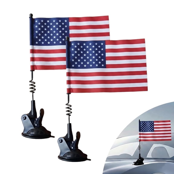 American Car Hood Flag Adjustable Angle United States US National Countries Flag with Suction Cup, Non Damaging Vehicle Mount for Sports, Events, and Parades
