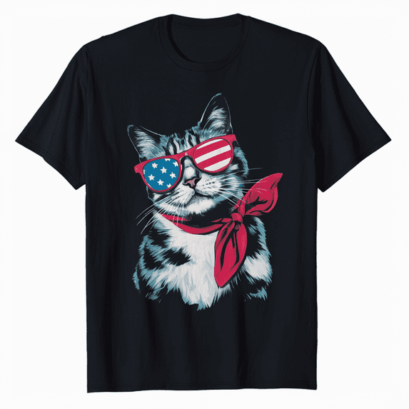American Cat 4th of July Liberty T-Shirt Patriotic Kitty Lover Tee