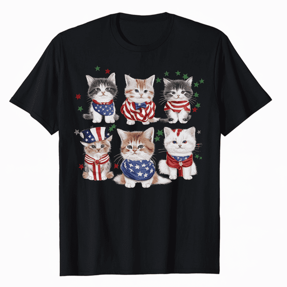 American Cat 4th of July Party T-Shirt Celebration Kitten Lover Tee