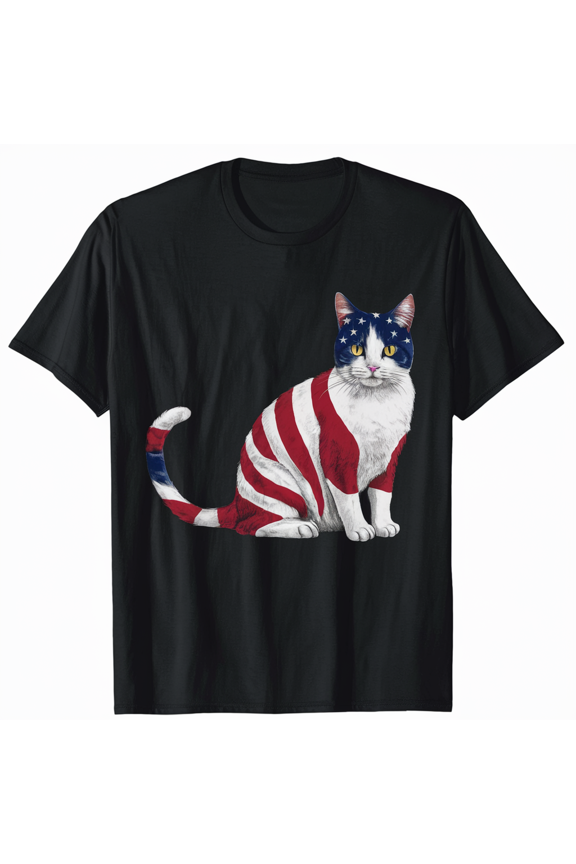 American Cat 4th of July Patriotic Tee - USA Flag Independence Shirt