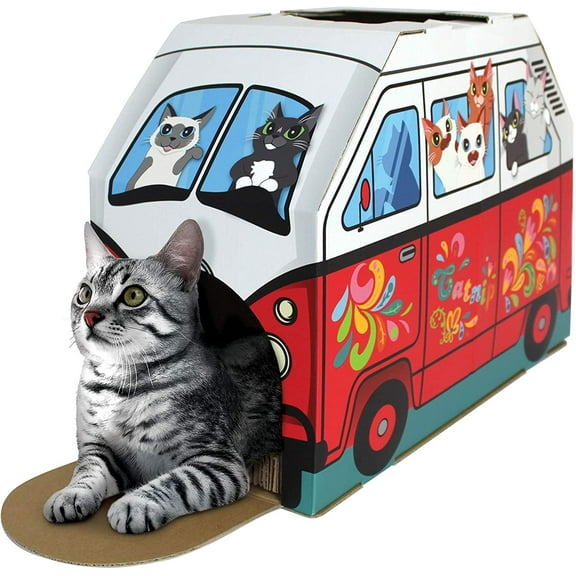 American Cat Club Cat House with Scratcher & Catnip included - Retro Van