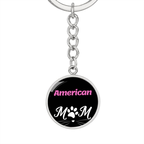 American Cat Mom Circle Keychain Stainless Steel Silver Tone or Gold Tone