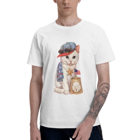American Cat T-Shirt for Men Cotton 100% Summer Tops Women Fashion Casual Short Sleeves Round Collar Short-Sleeve Couple Top Tees
