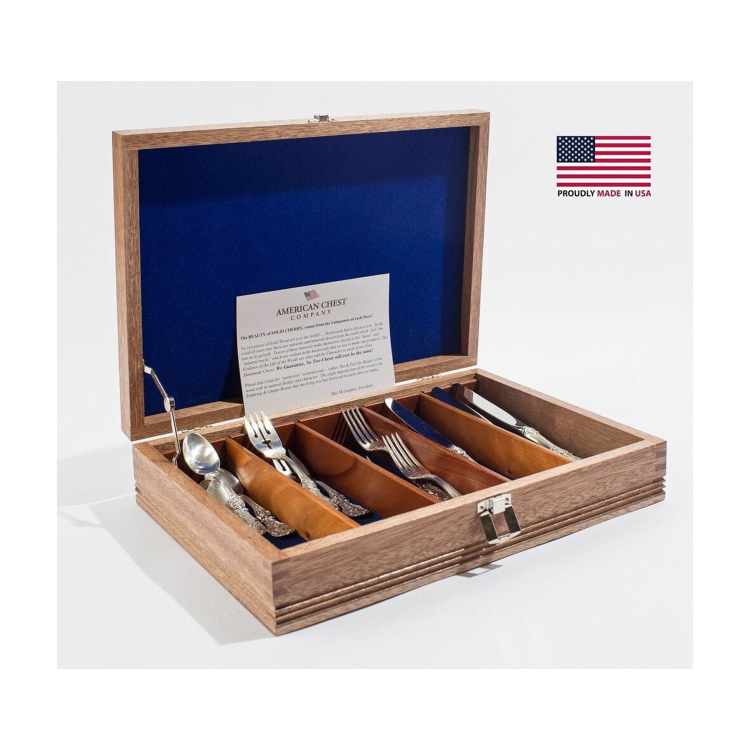 Natural Mahogany Stainless Flatware Storage Chest with Lock