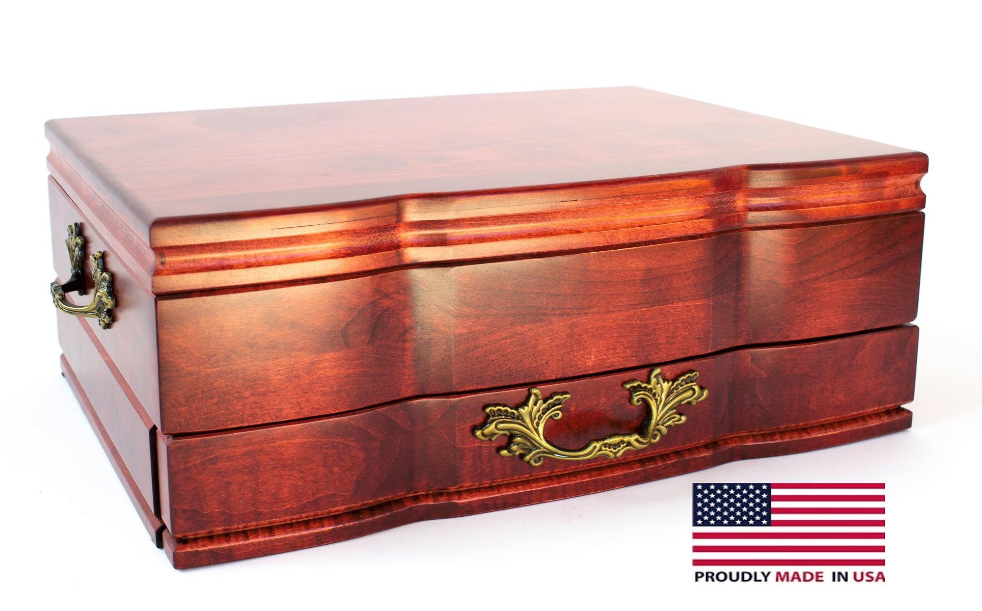 American Chest Company GRANDEUR, Solid Cherry One Drawer, sculpted Flatware Chest (Rich Mahogany)