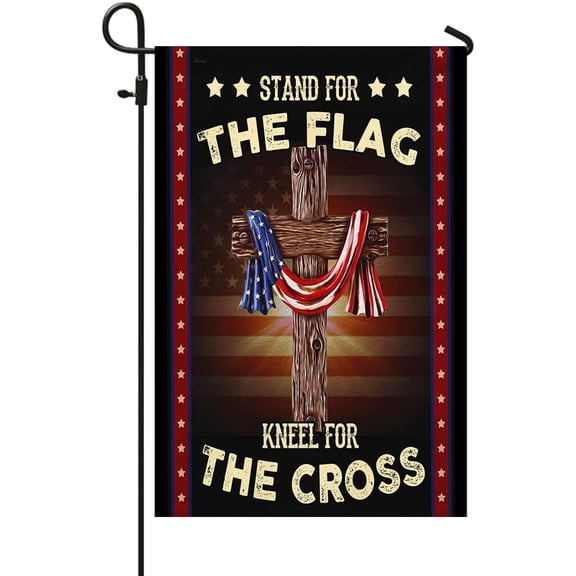 American Christian Cross Garden Flag - 12x18 inch Outdoor Decor Garden Flag - Heavy Duty Double Sided Canvas Fabric Flag - July 4 Stand for the Flag Art Decoration For Wall, Porch, Yard