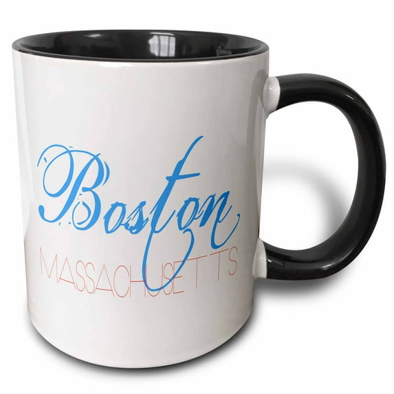 3drose, American Cities - Boston Massachusetts Red and Blue on White, 15oz Two-tone Black Mug