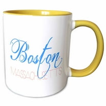 3drose, American Cities - Boston Massachusetts Red and Blue on White, 15oz Two-tone Yellow Mug